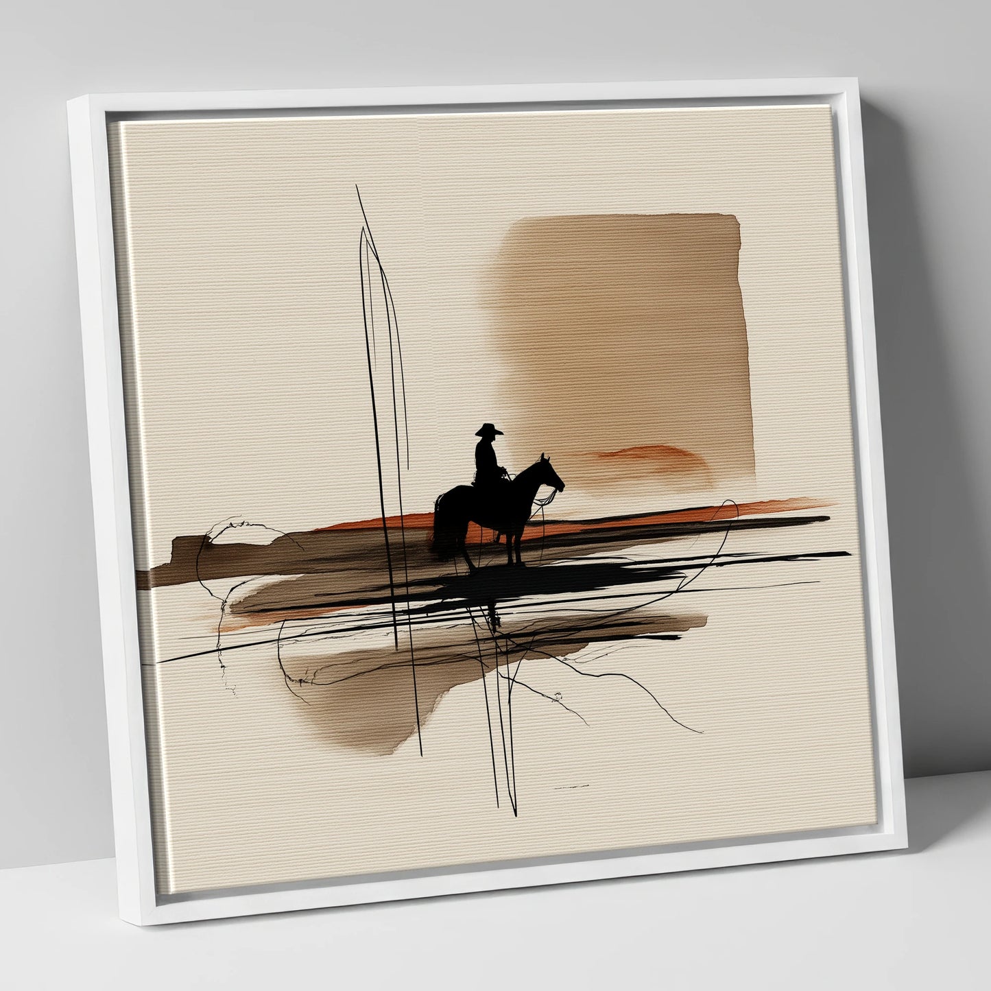 Solitude on the Plains western horse canvas wall art in white frame
