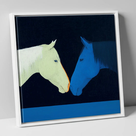Midnight Connection horse portrait canvas wall art in white frame