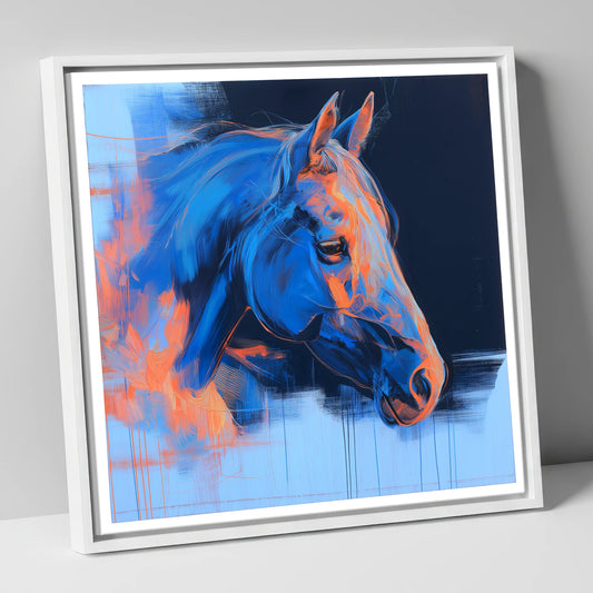 Expressive Cobalt Profile horse portrait canvas wall art in white frame