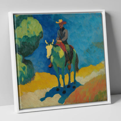 Under a Cobalt Sky western horse canvas wall art in white frame