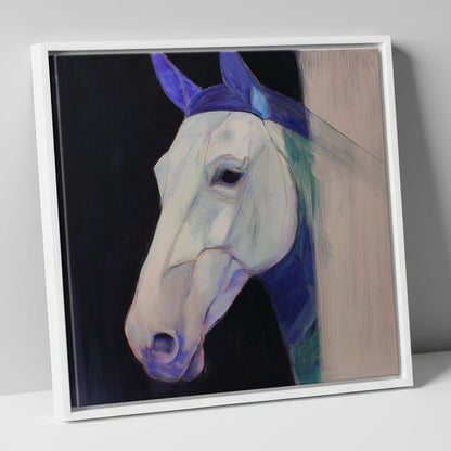 Echoes of Indigo horse portrait canvas wall art in white frame