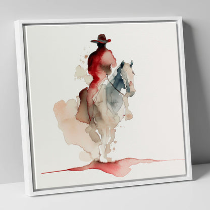 Crimson Trail Rider western horse canvas wall art in white frame