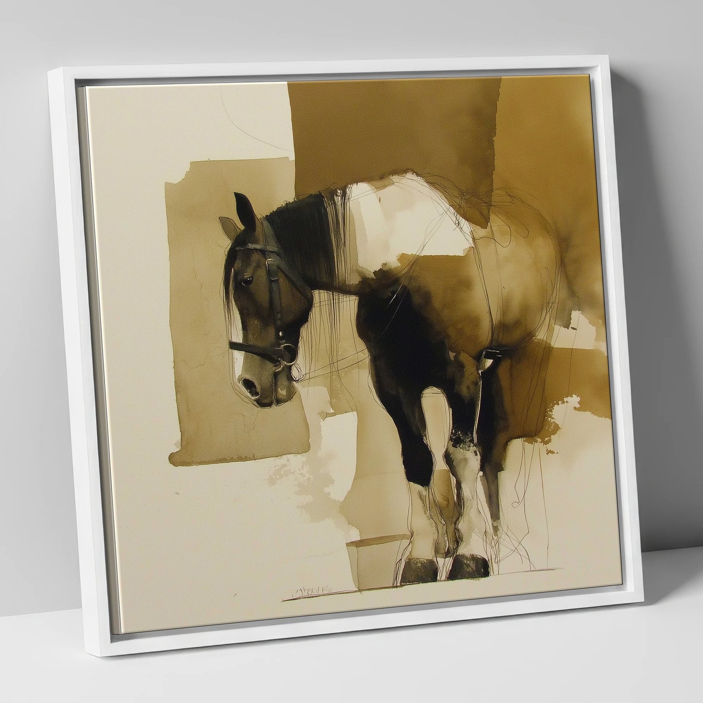 Earthy Equine Profile horse breed canvas wall art in white frame