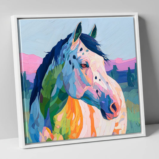 Prismatic Spirit horse breed canvas wall art in white frame