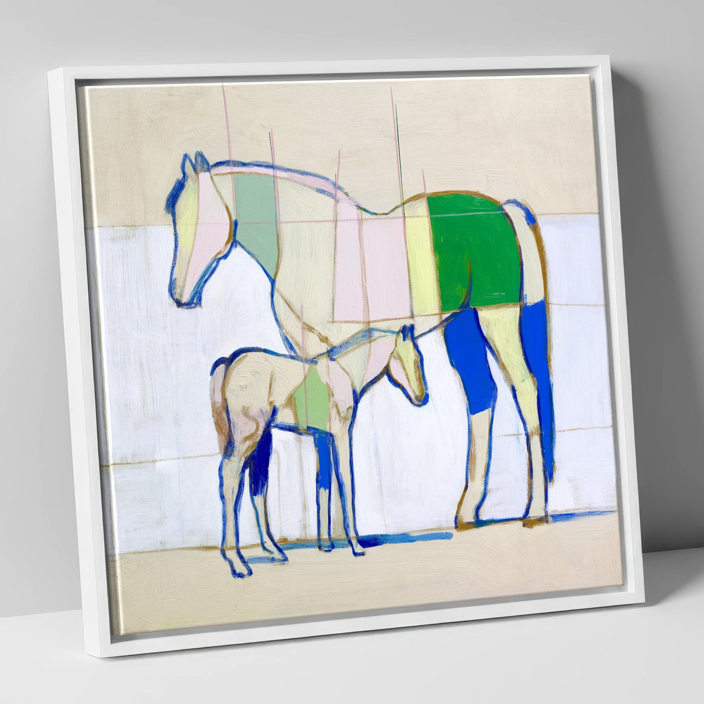 Structural Equine Harmony mare & foal canvas wall art in white frame