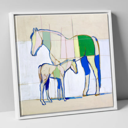 Structural Equine Harmony mare & foal canvas wall art in white frame