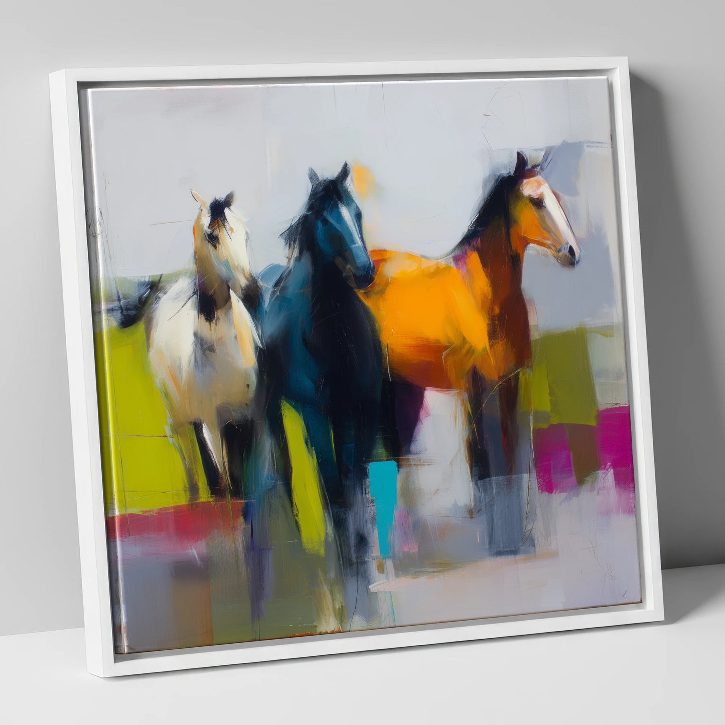 Vivid Equine Companions wild horses canvas wall art in white frame