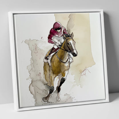 The Final Furlong racing horse canvas wall art in white frame