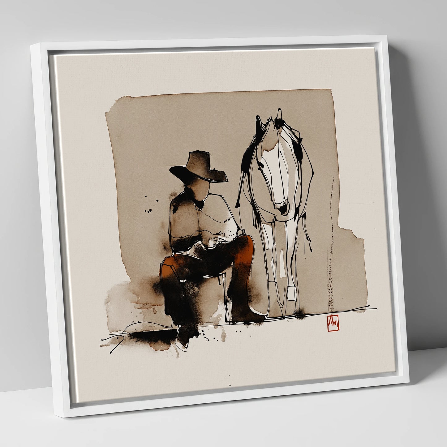 Quiet Western Companions western horse canvas wall art in white frame