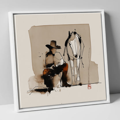 Quiet Western Companions western horse canvas wall art in white frame