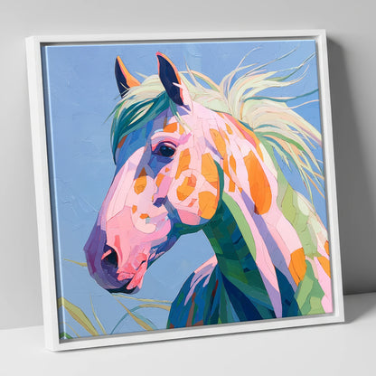 Technicolour Spirit horse breed canvas wall art in white frame