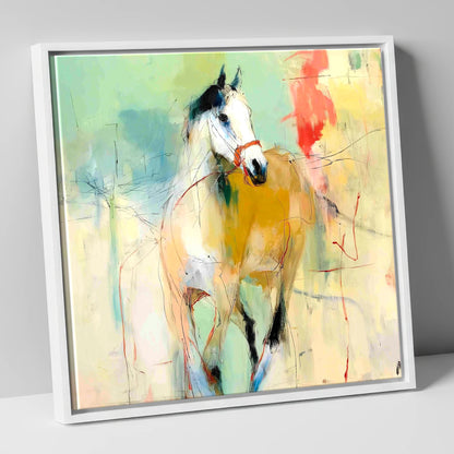 Abstract Paddock Spirit racing horse canvas wall art in white frame