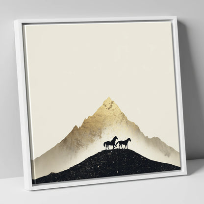 The Golden Trail horse landscape canvas wall art in white frame