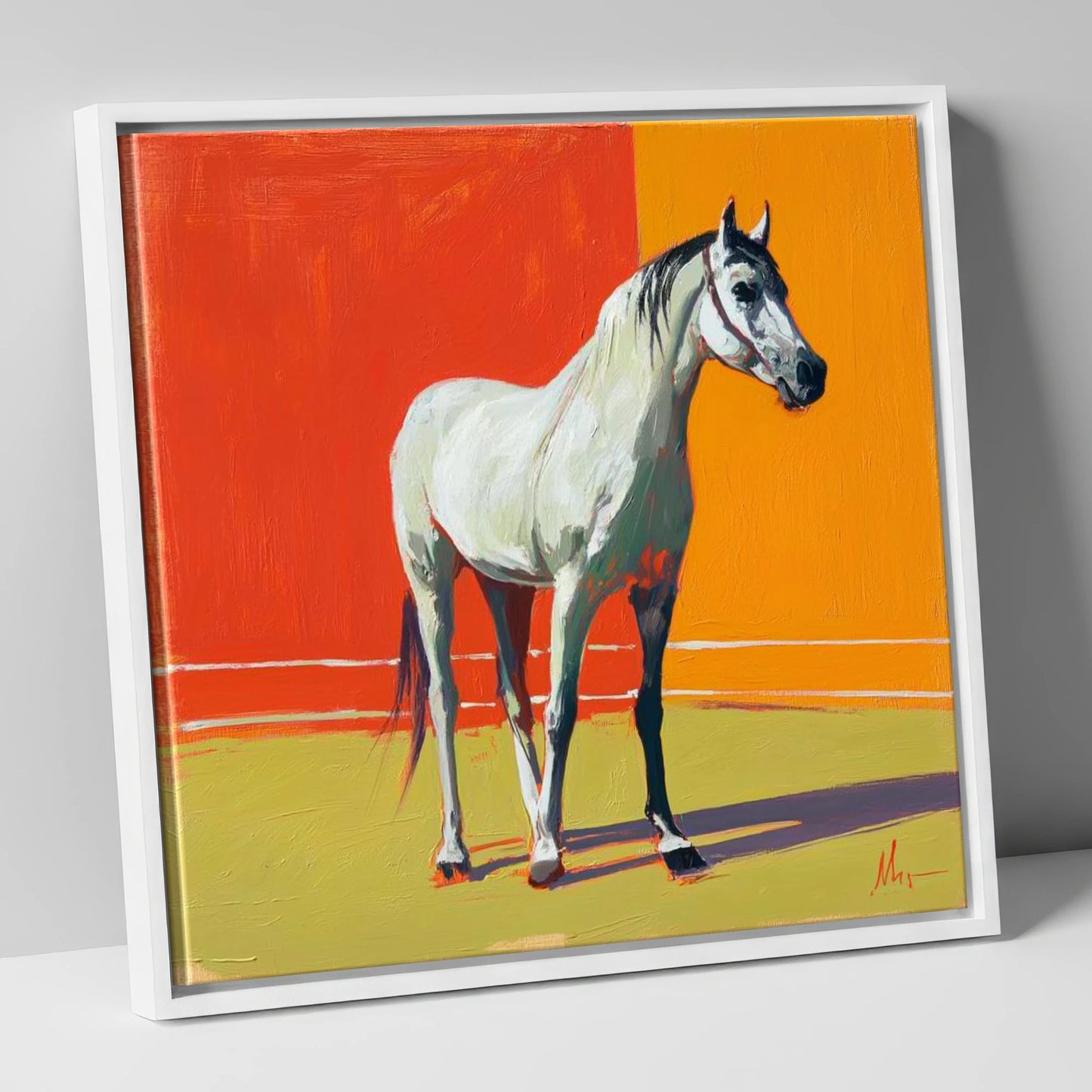 Radiance In Grey horse breed canvas wall art in white frame