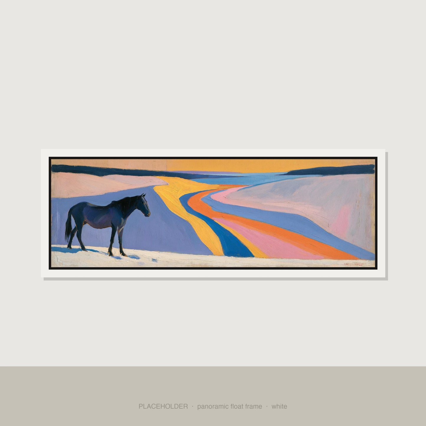The Painted Valley Horse Landscape panoramic canvas wall art in white float frame