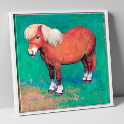 Emerald Chestnut Pony horse breed canvas wall art in white frame