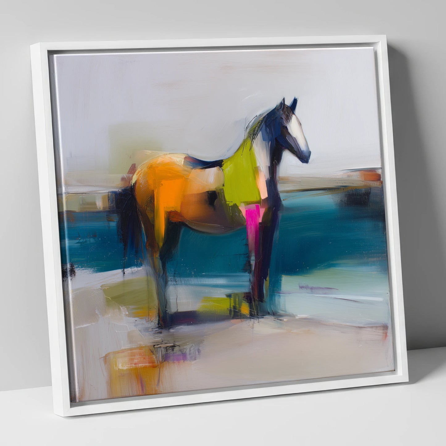 Vivid Horizon horse landscape canvas wall art in white frame