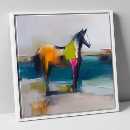 Vivid Horizon horse landscape canvas wall art in white frame