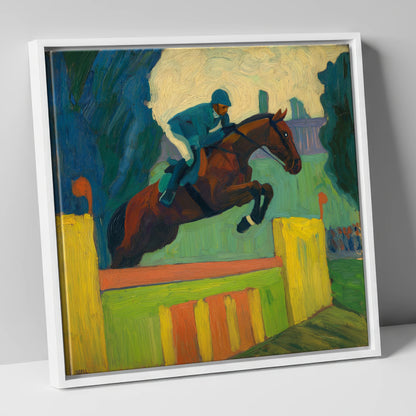 Over the Vivid Wall show jumping horse canvas wall art in white frame