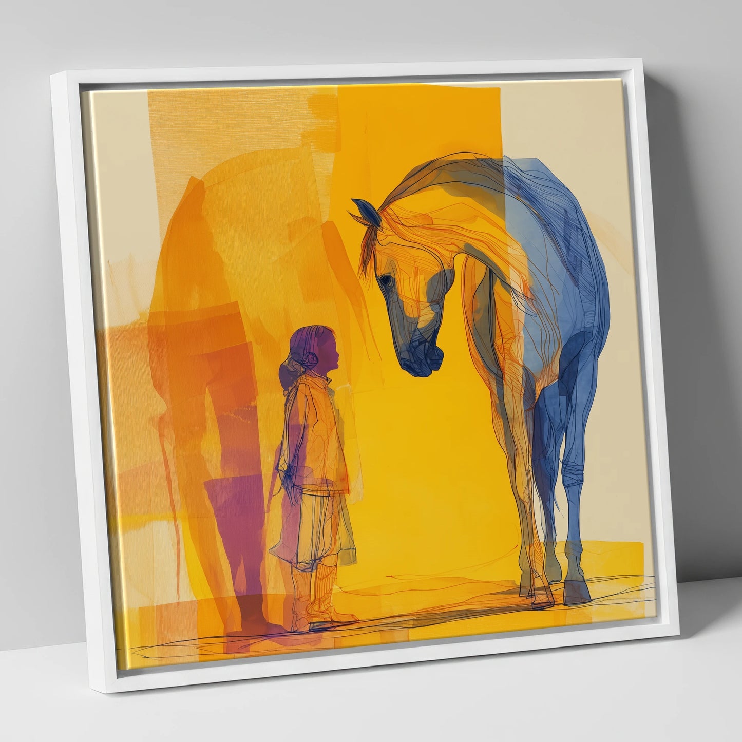 A Silent Understanding horse & rider canvas wall art in white frame