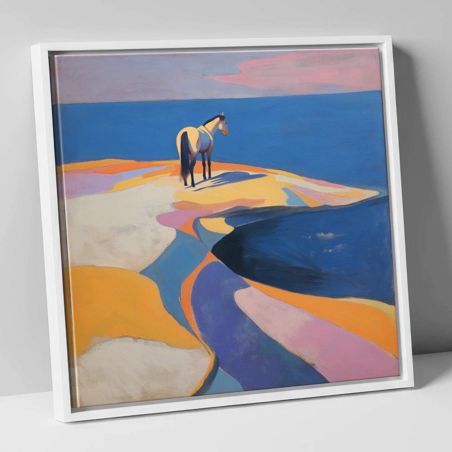 Sentinel by the Sea horse landscape canvas wall art in white frame