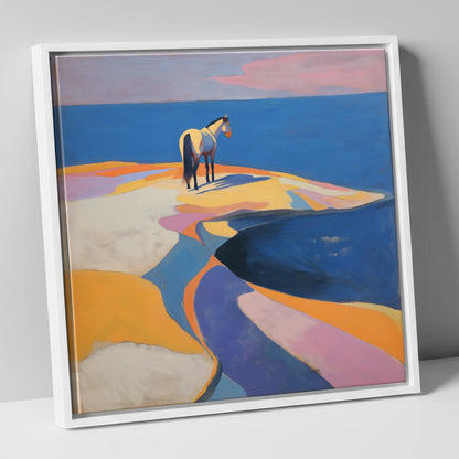 Sentinel by the Sea horse landscape canvas wall art in white frame