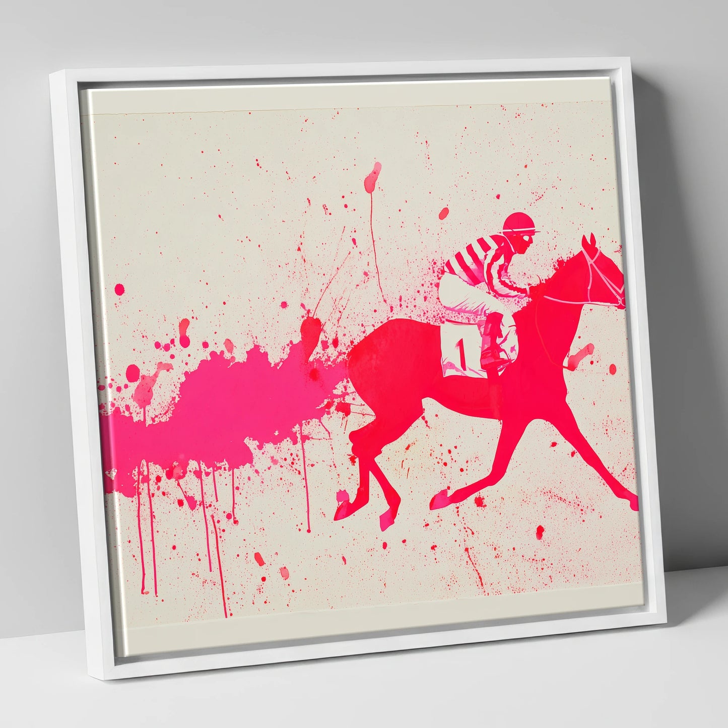 Magenta Racing Surge racing horse canvas wall art in white frame