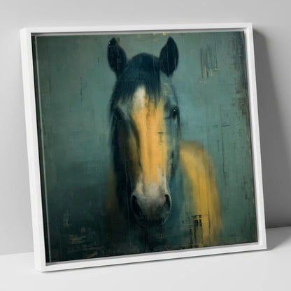Ochre and Slate horse portrait canvas wall art in white frame