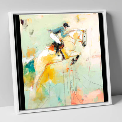 The Perfect Stride show jumping horse canvas wall art in white frame