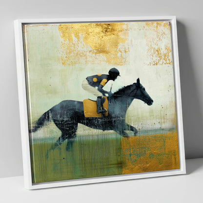 The Golden Furlong racing horse canvas wall art in white frame