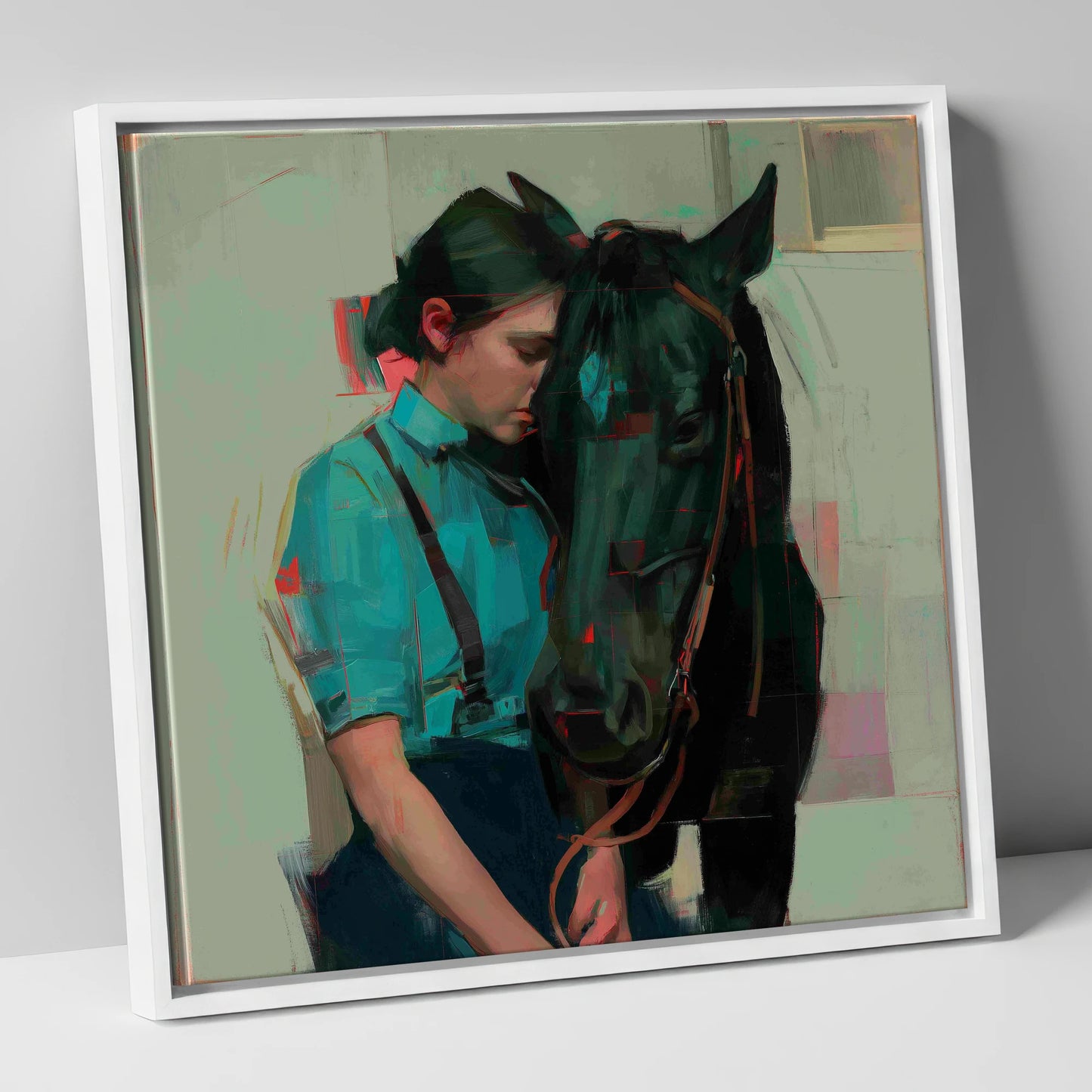 A Quiet Understanding horse & rider canvas wall art in white frame