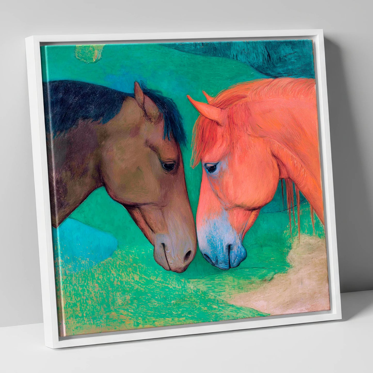 Gentle Companions horse portrait canvas wall art in white frame