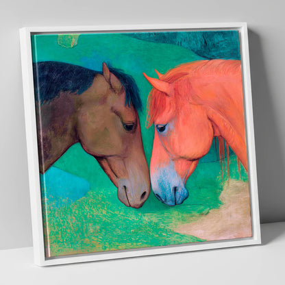 Gentle Companions horse portrait canvas wall art in white frame