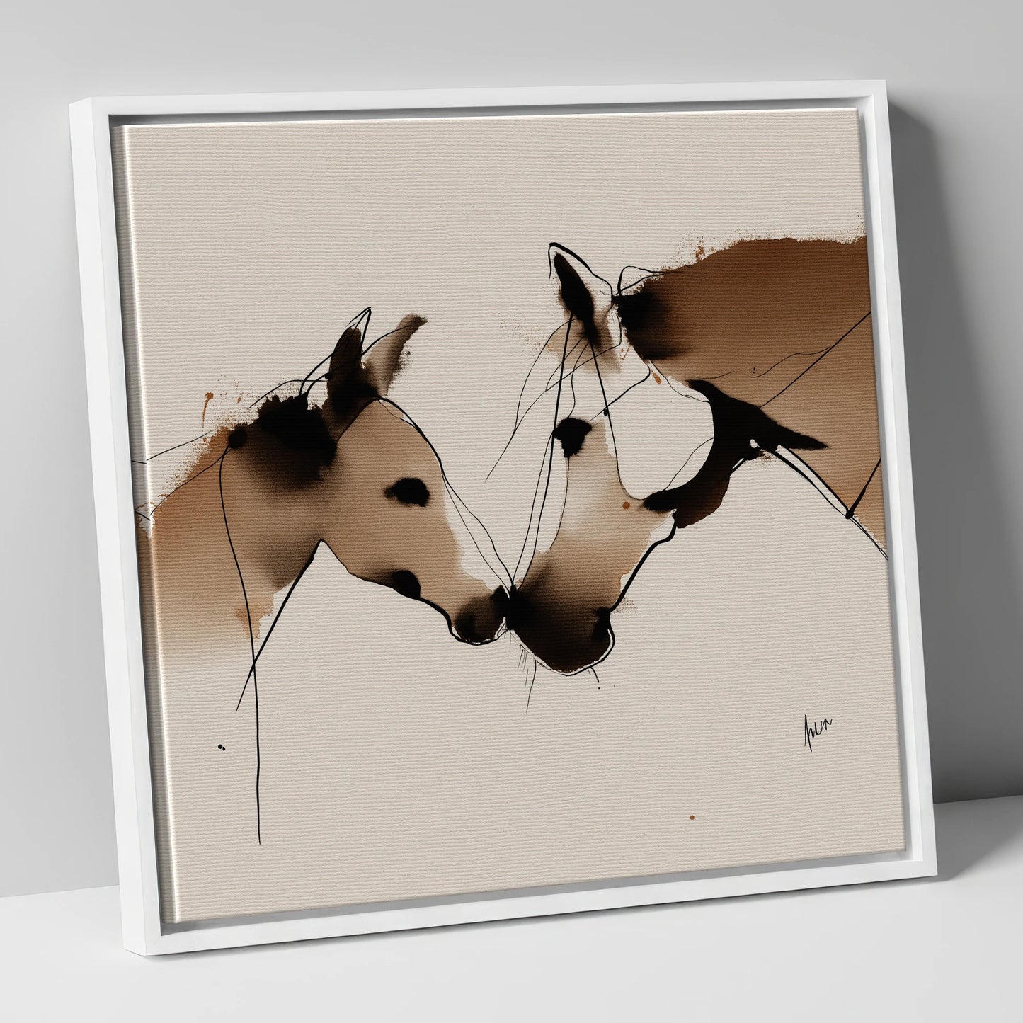 A Quiet Connection mare & foal canvas wall art in white frame