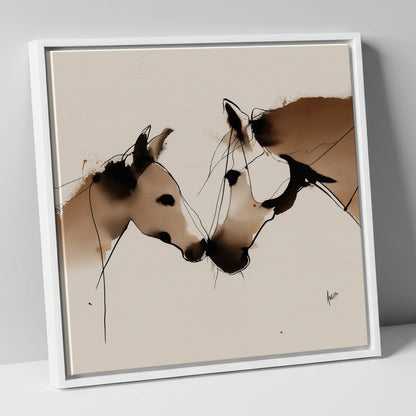 A Quiet Connection mare & foal canvas wall art in white frame
