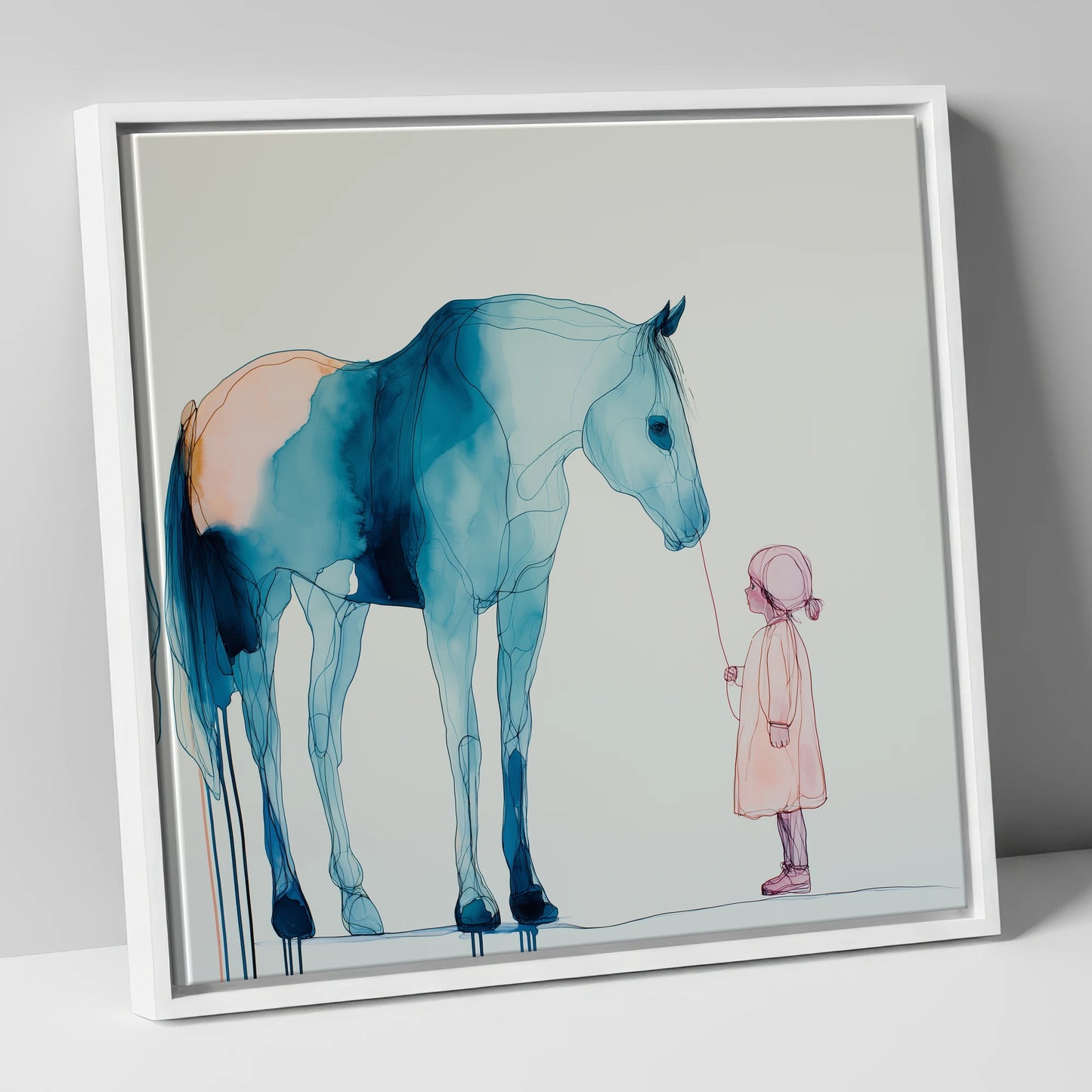 The Delicate Connection horse & rider canvas wall art in white frame