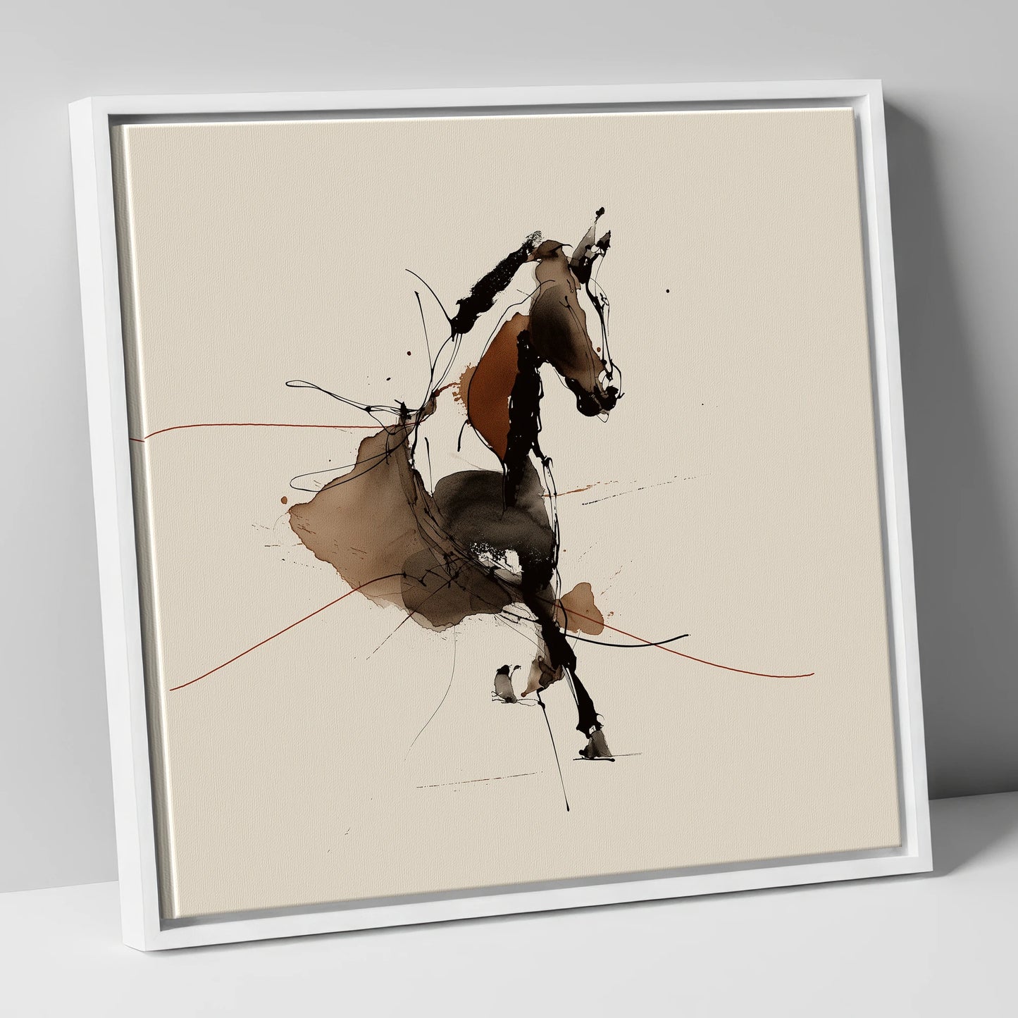 Abstract Dressage Form dressage horse canvas wall art in white frame