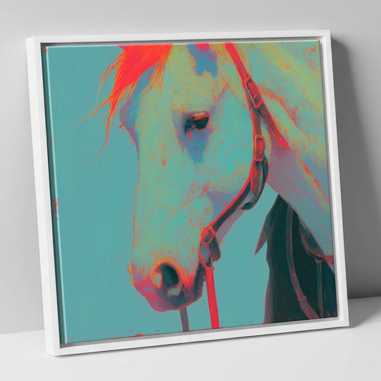 Electric Teal Profile horse portrait canvas wall art in white frame