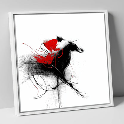Crimson Sprint racing horse canvas wall art in white frame