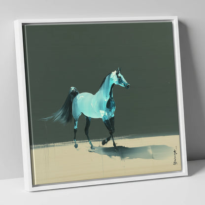 Azure Arabian Spirit horse breed canvas wall art in white frame