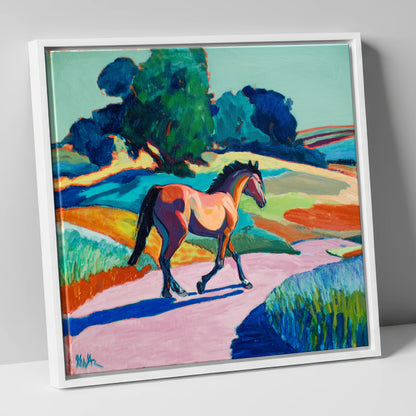 Technicolour Trot horse breed canvas wall art in white frame