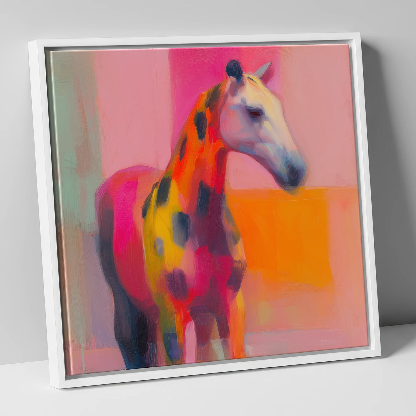 Radiant Appaloosa Profile horse breed canvas wall art in white frame