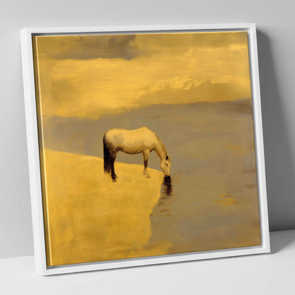 Stillness at the Water's Edge horse landscape canvas wall art in white frame
