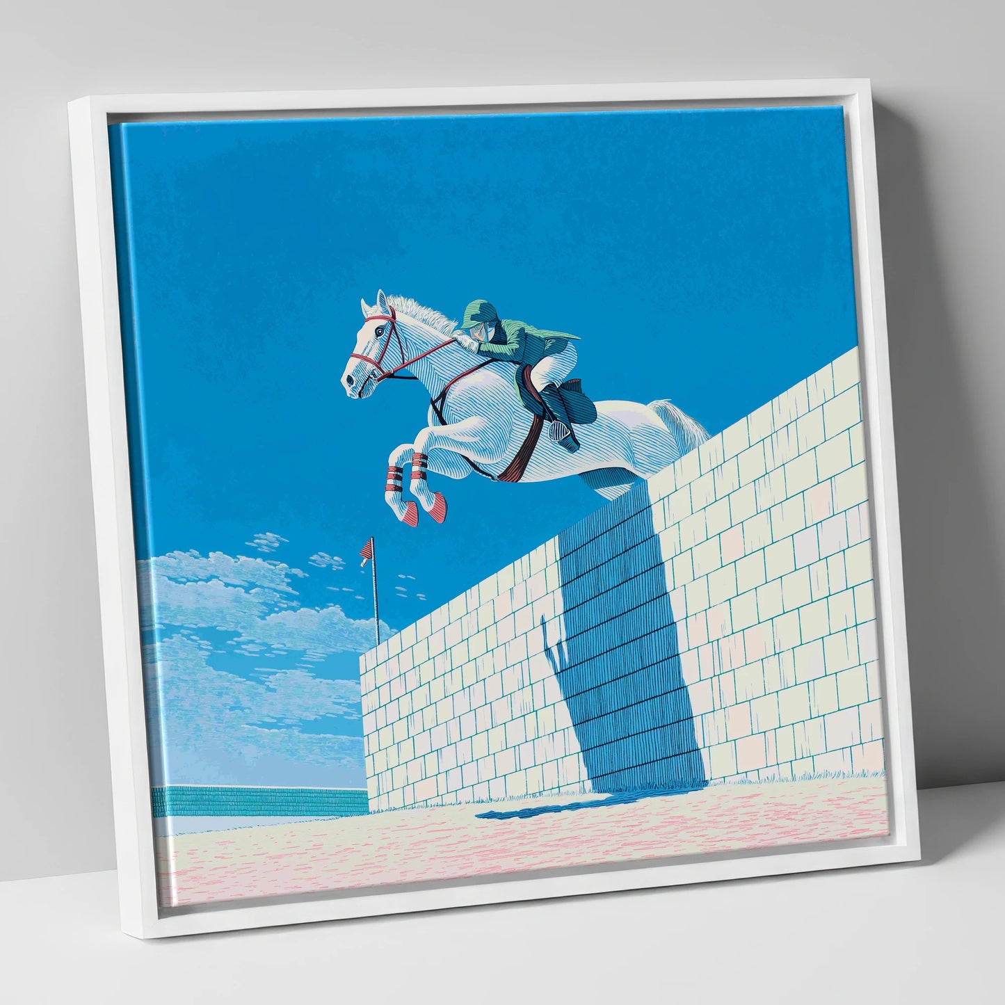 Clearance at the Wall show jumping horse canvas wall art in white frame