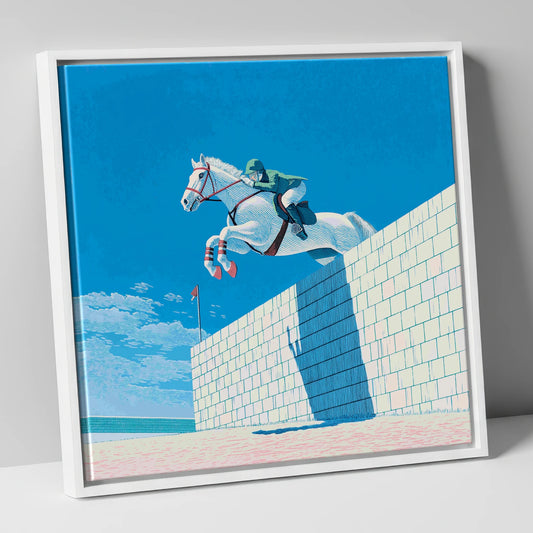 Clearance at the Wall show jumping horse canvas wall art in white frame