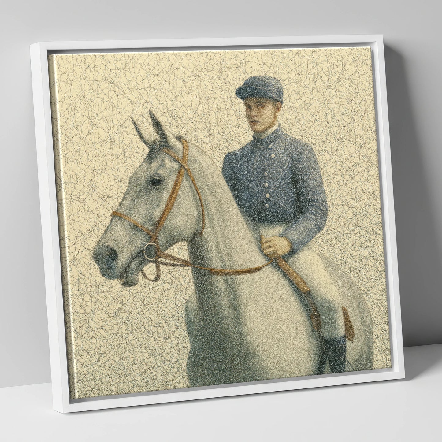 The Slate Silks racing horse canvas wall art in white frame