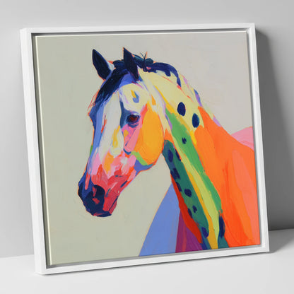 Vibrant Appaloosa Spirit horse breed canvas wall art in white frame