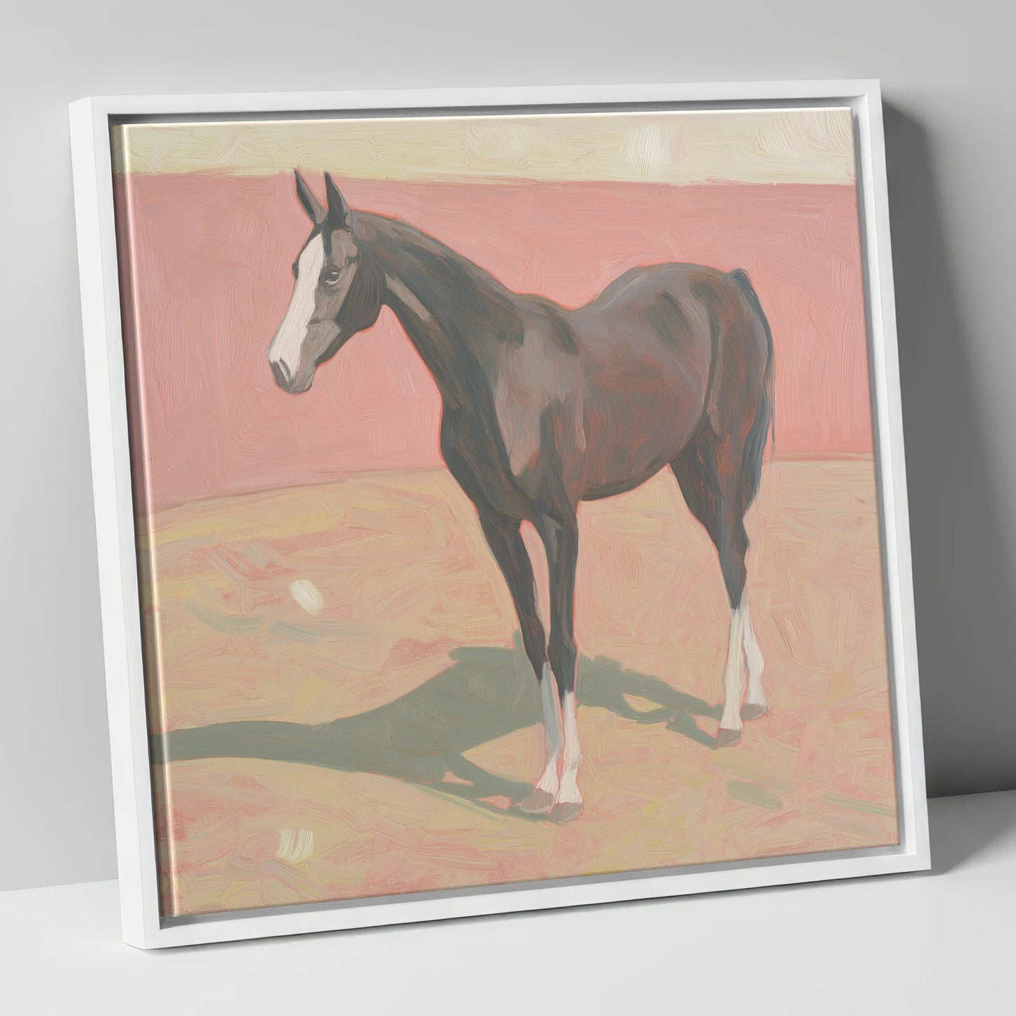 Quiet Grace in Pastel horse breed canvas wall art in white frame