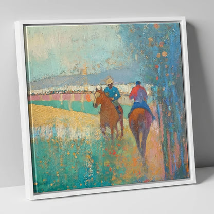 Morning Ride Out racing horse canvas wall art in white frame