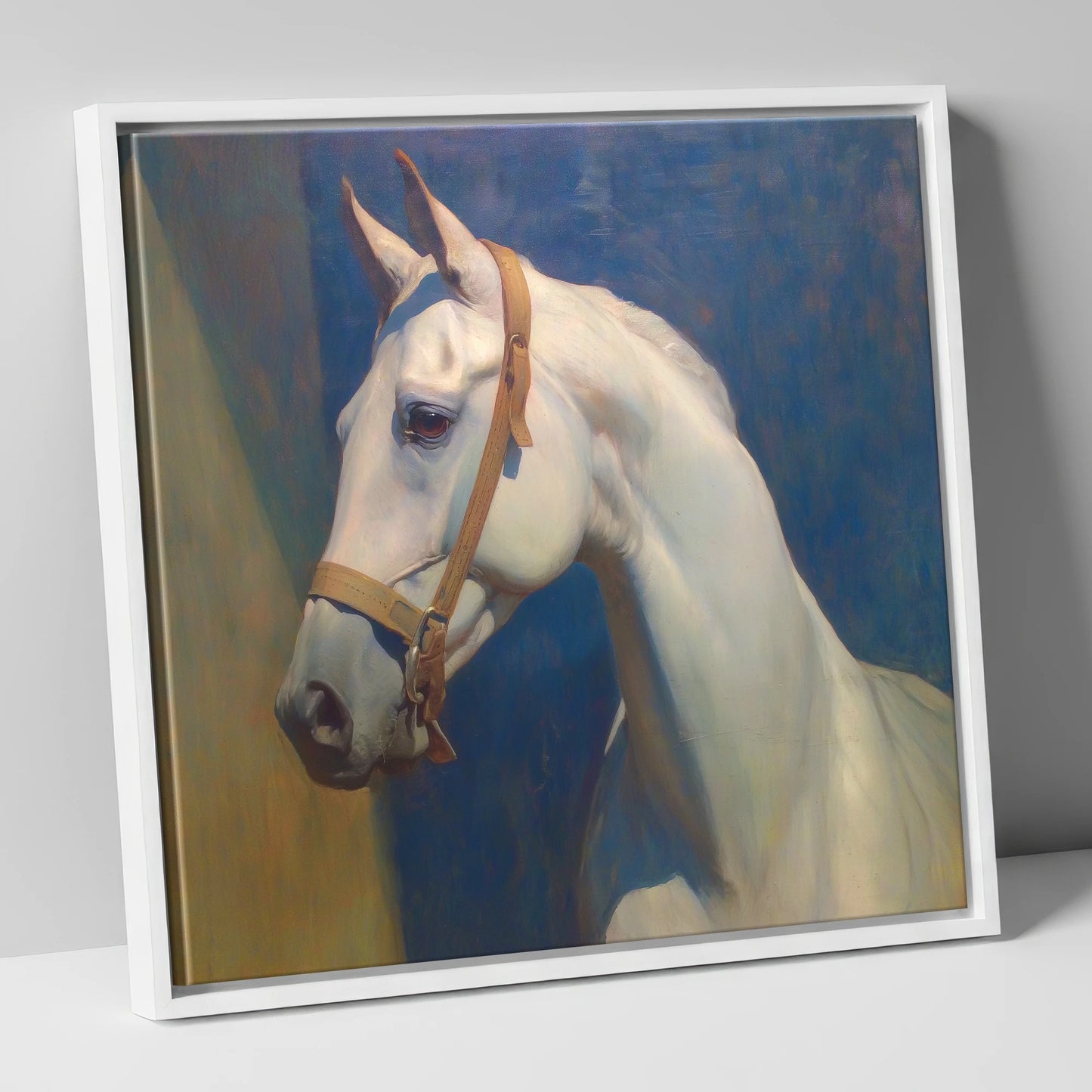 Azure Spirit in Profile horse portrait canvas wall art in white frame
